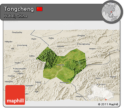Satellite 3D Map of Tongcheng, shaded relief outside