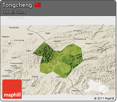 Satellite 3D Map of Tongcheng, shaded relief outside