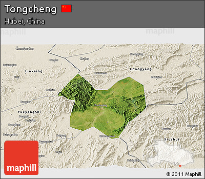 Satellite 3D Map of Tongcheng, shaded relief outside