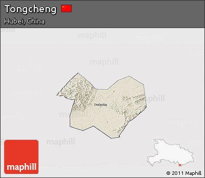 Shaded Relief 3D Map of Tongcheng, cropped outside