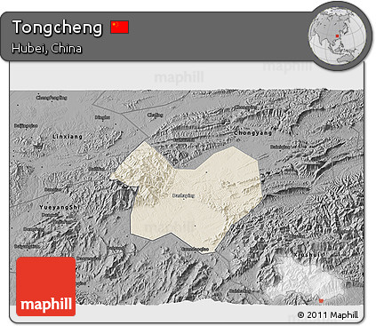 Shaded Relief 3D Map of Tongcheng, darken, desaturated