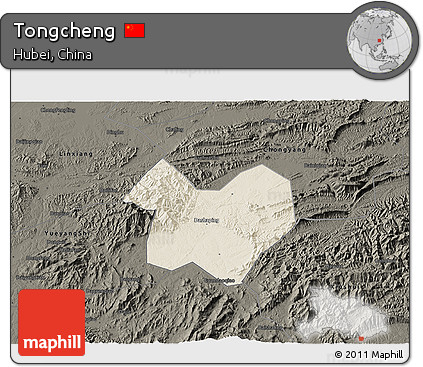 Shaded Relief 3D Map of Tongcheng, darken