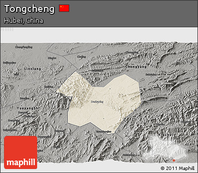 Shaded Relief 3D Map of Tongcheng, darken, semi-desaturated