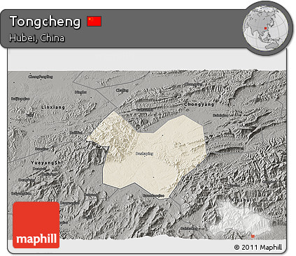 Shaded Relief 3D Map of Tongcheng, darken, semi-desaturated