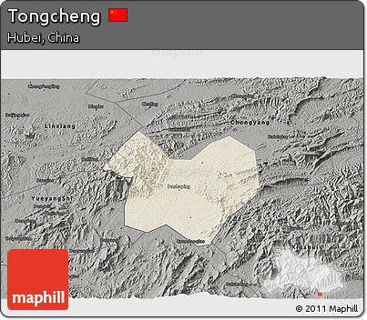 Shaded Relief 3D Map of Tongcheng, darken, semi-desaturated