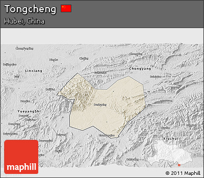 Shaded Relief 3D Map of Tongcheng, desaturated