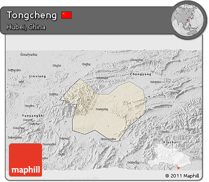 Shaded Relief 3D Map of Tongcheng, desaturated