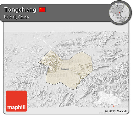 Shaded Relief 3D Map of Tongcheng, lighten, desaturated