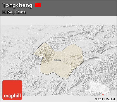 Shaded Relief 3D Map of Tongcheng, lighten, desaturated