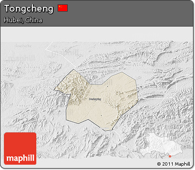 Shaded Relief 3D Map of Tongcheng, lighten, desaturated