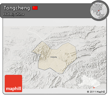 Shaded Relief 3D Map of Tongcheng, lighten, semi-desaturated