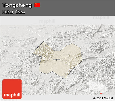 Shaded Relief 3D Map of Tongcheng, lighten, semi-desaturated