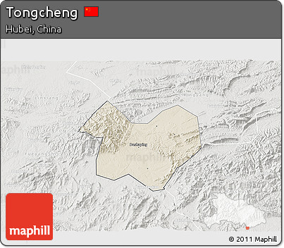 Shaded Relief 3D Map of Tongcheng, lighten, semi-desaturated