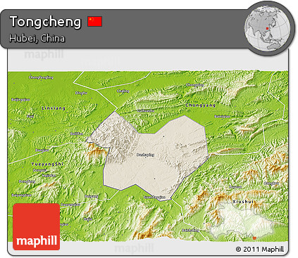 Shaded Relief 3D Map of Tongcheng, physical outside