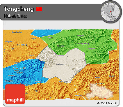 Shaded Relief 3D Map of Tongcheng, political outside