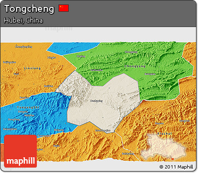 Shaded Relief 3D Map of Tongcheng, political outside