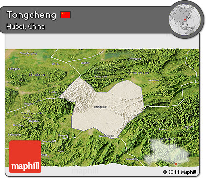 Shaded Relief 3D Map of Tongcheng, satellite outside