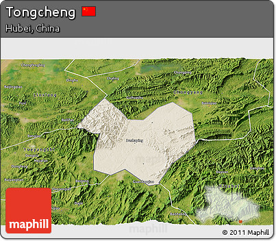 Shaded Relief 3D Map of Tongcheng, satellite outside