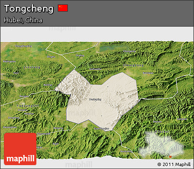 Shaded Relief 3D Map of Tongcheng, satellite outside