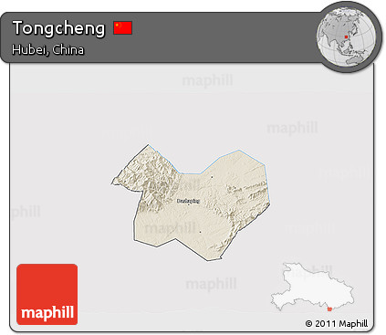 Shaded Relief 3D Map of Tongcheng, single color outside