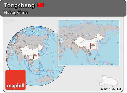 Gray Location Map of Tongcheng, highlighted country, highlighted parent region, within the entire country