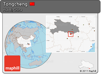 Gray Location Map of Tongcheng, highlighted country, highlighted parent region