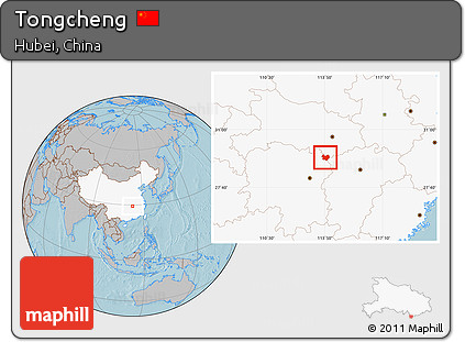 Gray Location Map of Tongcheng, highlighted country, hill shading