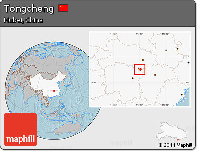 Gray Location Map of Tongcheng, highlighted country, hill shading