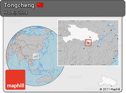 Gray Location Map of Tongcheng, highlighted parent region, hill shading