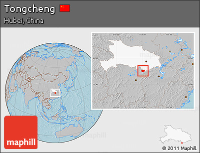 Gray Location Map of Tongcheng, highlighted parent region, hill shading