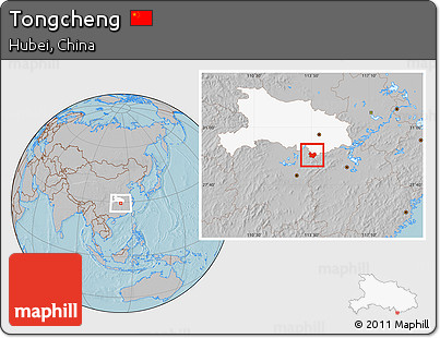 Gray Location Map of Tongcheng, highlighted parent region, hill shading