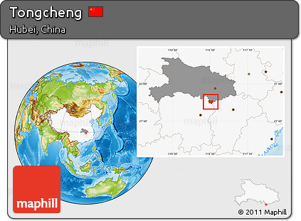 Physical Location Map of Tongcheng, highlighted country, highlighted parent region