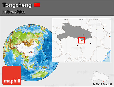 Physical Location Map of Tongcheng, highlighted country, highlighted parent region