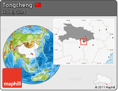 Physical Location Map of Tongcheng, highlighted country, highlighted parent region