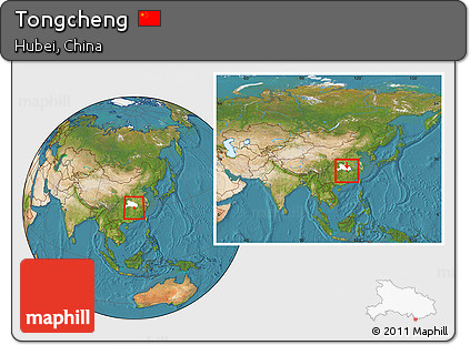 Satellite Location Map of Tongcheng, highlighted parent region, within the entire country