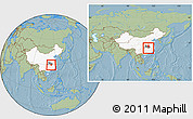 Savanna Style Location Map of Tongcheng, highlighted country, highlighted parent region, within the entire country, hill shading