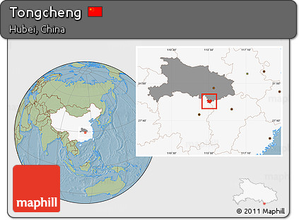 Savanna Style Location Map of Tongcheng, highlighted country, highlighted parent region, hill shading