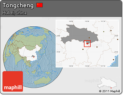 Savanna Style Location Map of Tongcheng, highlighted country, highlighted parent region, hill shading