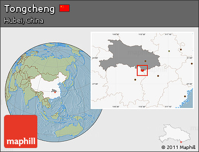 Savanna Style Location Map of Tongcheng, highlighted country, highlighted parent region, hill shading