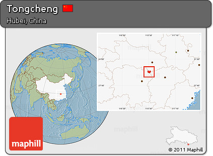 Savanna Style Location Map of Tongcheng, highlighted country, hill shading