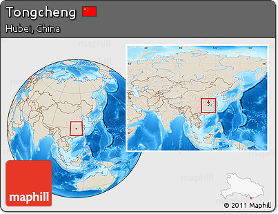 Shaded Relief Location Map of Tongcheng, within the entire country