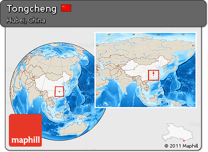 Shaded Relief Location Map of Tongcheng, highlighted country, within the entire country