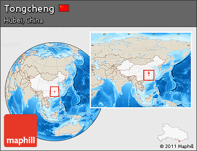 Shaded Relief Location Map of Tongcheng, highlighted country, within the entire country