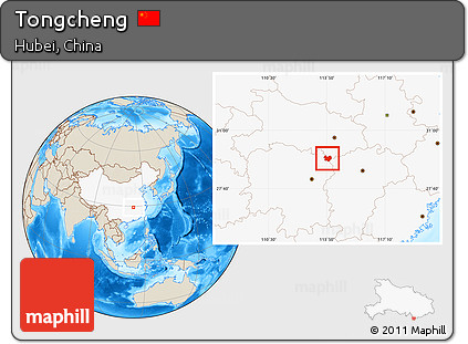 Shaded Relief Location Map of Tongcheng, highlighted country