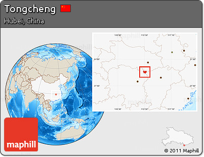 Shaded Relief Location Map of Tongcheng, highlighted country