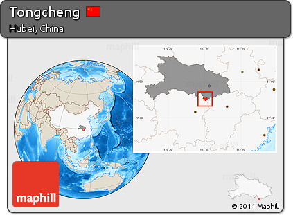 Shaded Relief Location Map of Tongcheng, highlighted country, highlighted parent region