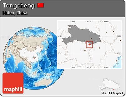 Shaded Relief Location Map of Tongcheng, highlighted country, highlighted parent region