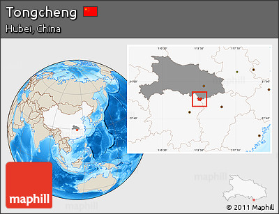 Shaded Relief Location Map of Tongcheng, highlighted country, highlighted parent region