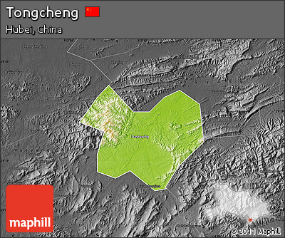 Physical Map of Tongcheng, darken, desaturated