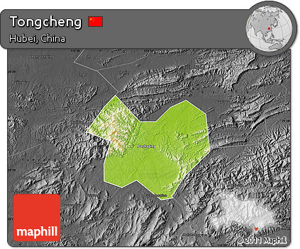 Physical Map of Tongcheng, darken, desaturated